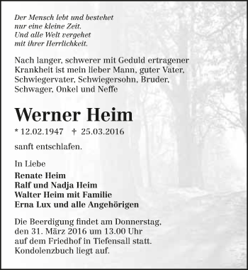 Traueranzeige von Werner Heim 