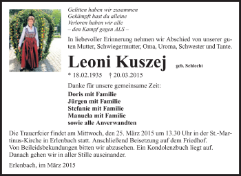 Traueranzeige von Leonie Kuszej 