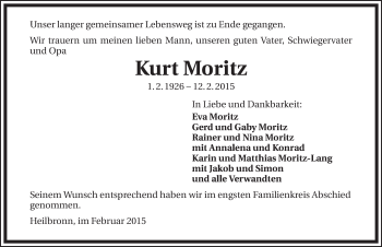 Traueranzeige von Kurt Moritz 