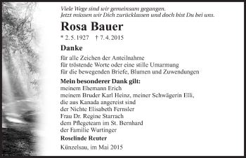 Traueranzeige von Rosa Bauer 