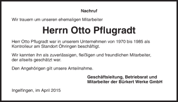 Traueranzeige von Otto Pflugradt 