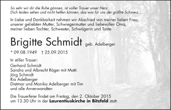 Traueranzeige von Brigitte Schmidt 