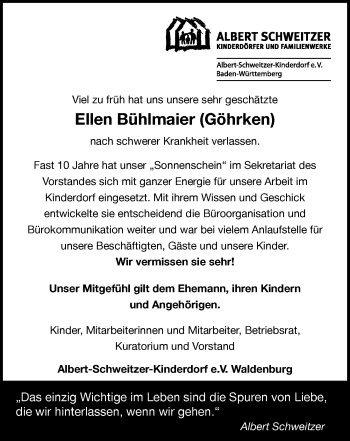 Traueranzeige von Ellen Bühlmaier 