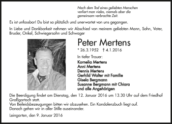 Traueranzeige von Peter Mertens 