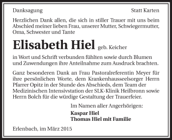 Traueranzeige von Elisabeth Hiel 