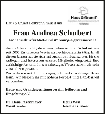 Traueranzeige von Andrea Schubert 