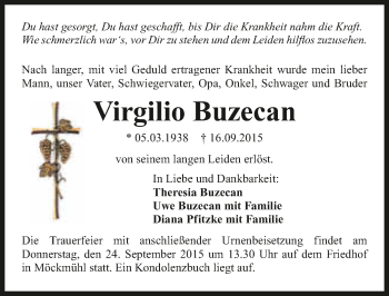 Traueranzeige von Virgilio Buzecan 