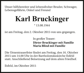 Traueranzeige von Karl Bruckinger 