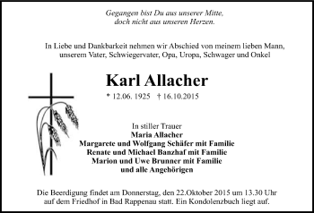 Traueranzeige von Karl Allacher 