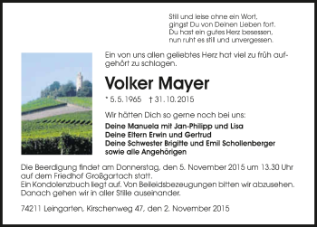 Traueranzeige von Volker Mayer 