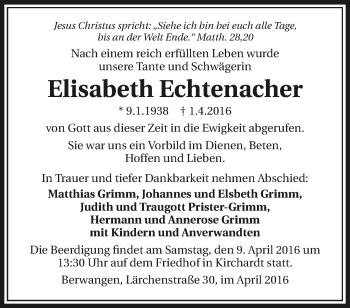 Traueranzeige von Elisabeth Echtenacher 