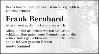 Traueranzeige von Frank Bernhard 