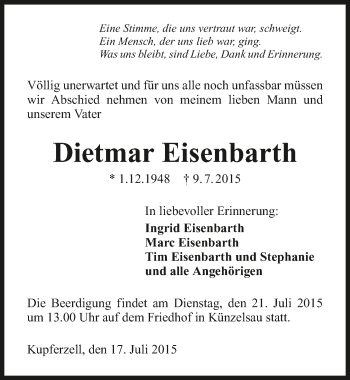 Traueranzeige von Dietmar Eisenbarth 