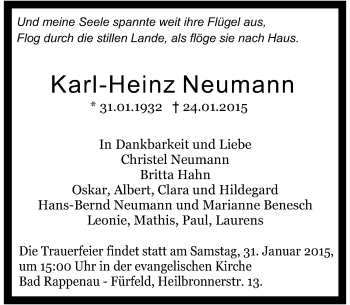 Traueranzeige von Karl-Heinz Neumann 