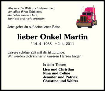 Traueranzeige von Onkel Martin 