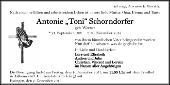 Traueranzeige von Antonie Schorndorfer 