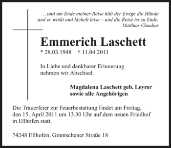 Traueranzeige von Emmerich Laschett 