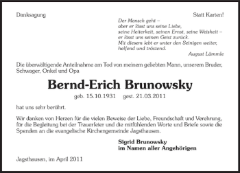 Traueranzeige von Bernd- Erich Brunowsky 