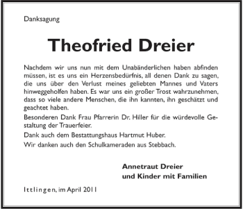 Traueranzeige von Theofried Dreier 