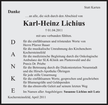 Traueranzeige von Karl-Heinz Lichius 