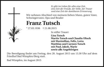 Traueranzeige von Franz Tutsch 