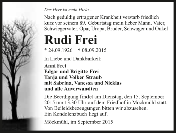 Traueranzeige von Rudi Frei 