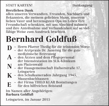 Traueranzeige von Bernhard Goldfuß 