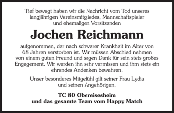 Traueranzeige von Jochen Reichmann 