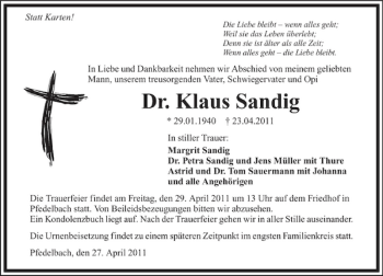 Traueranzeige von Dr. Klaus Sandig 