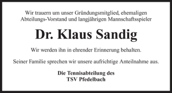 Traueranzeige von Dr. Klaus Sandig 