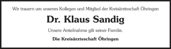 Traueranzeige von Dr. Klaus Sandig 