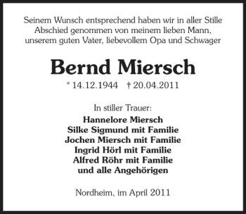 Traueranzeige von Bernd Miersch 