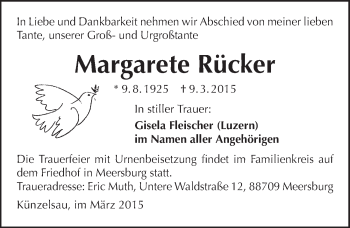 Traueranzeige von Margarete Rücker 