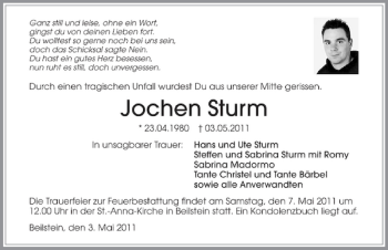 Traueranzeige von Jochen Sturm 