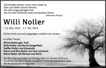 Traueranzeige von Wilhelm Noller 
