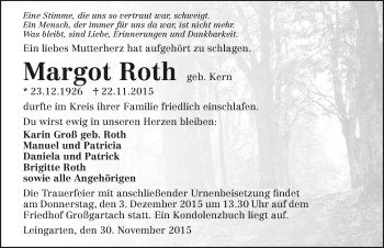 Traueranzeige von Margot Roth 