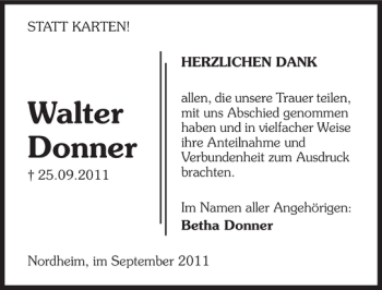 Traueranzeige von Walter Donner 