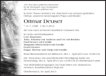 Traueranzeige von Ottmar Deuser 