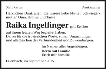 Traueranzeige von Raika Ingelfinger 