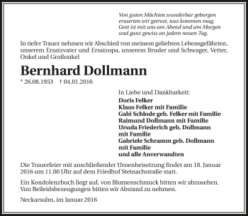 Traueranzeige von Bernhard Dollmann 