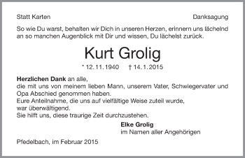 Traueranzeige von Kurt Grolig 