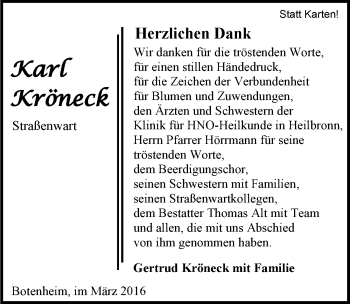 Traueranzeige von Karl Kröneck 
