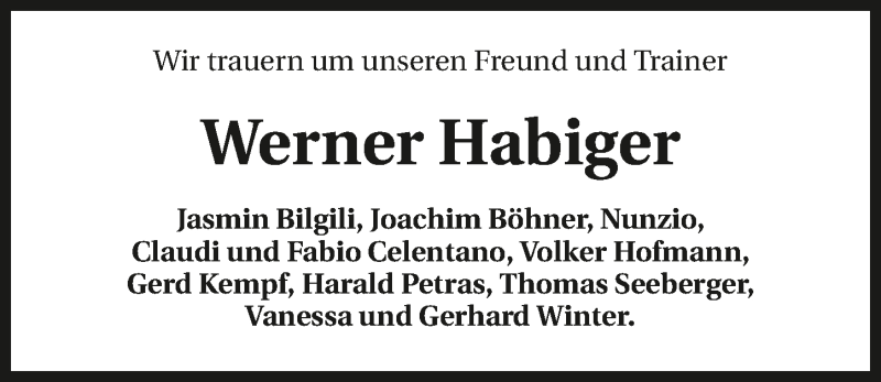  Traueranzeige für Werner Habiger vom 07.03.2016 aus 
