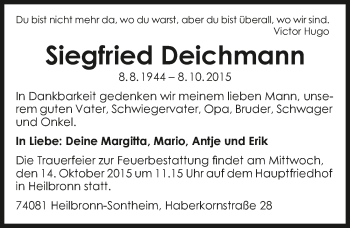 Traueranzeige von Siegfried Deichmann 