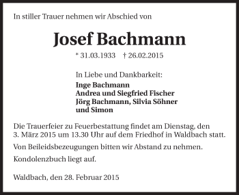 Traueranzeige von Josef Bachmann 