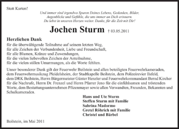 Traueranzeige von Jochen Sturm 