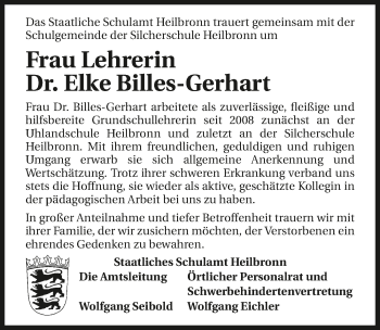 Traueranzeige von Elke Billes-Gerhart