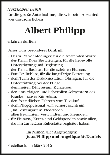 Traueranzeige von Albert Philipp 