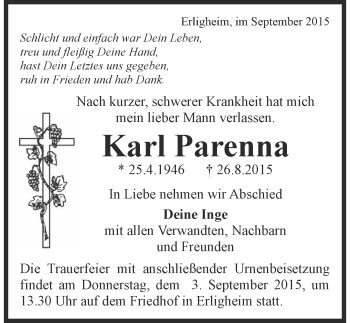 Traueranzeige von Karl Parenna 