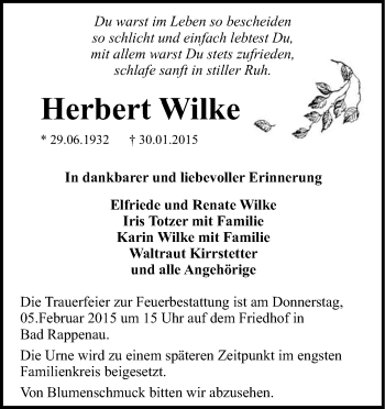 Traueranzeige von Herbert Wilke 